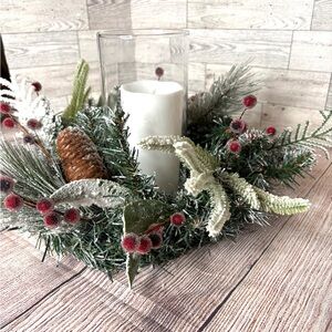 Holiday Pine and Berry Candle Centerpiece